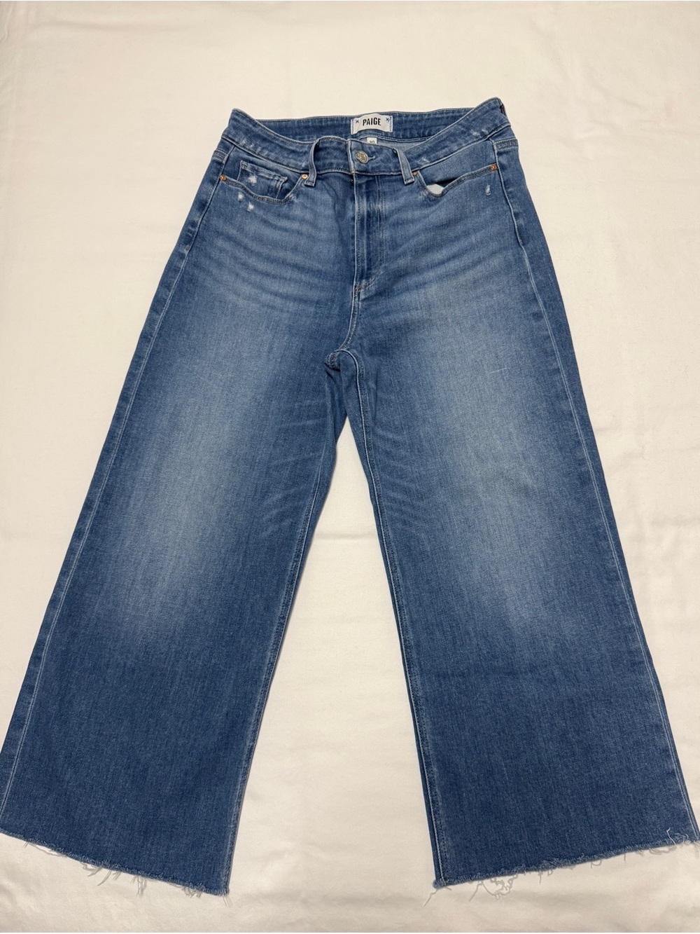 PAIGE ANESSA Wide-Leg High-Rise Jeans in Rock Show Distressed Wash sz  30